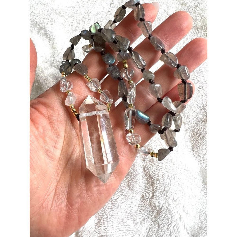 Amazing! DT Power Quartz + Labradorite Mala Necklace - Picture 8 of 12